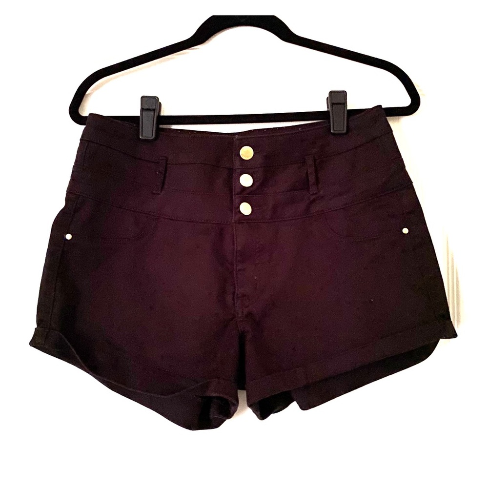 Refuge Black Button Down Shorts with Gold Accents